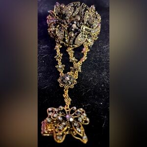 “Slave Bracelet”Vintage Gold/Black butterfly and floral accents.